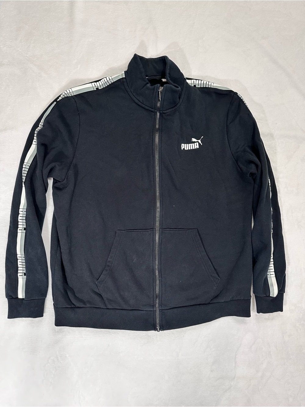 Puma Black Full-Zip Track Jacket with White Logo Tape